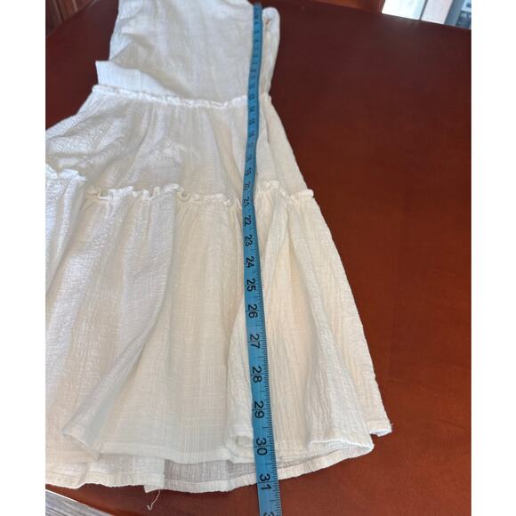 Storia Cream Wide Leg Ruffle Boho Pants Smocked Waist Tiered Hem L - Picture 6 of 8